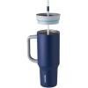 imageOwala Stainless Steel Triple Layer Insulated Travel Tumbler with Spill Resistant Lid Straw and Carry Handle BPA Free 40 oz Gray Iced TeaSaltwater Starfish