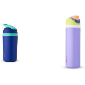 imageOwala Kids Flip Insulated StainlessSteel Water Bottle with Straw and Locking Lid 14Ounce OrangeBlue Blue CitrusBlue  Teal