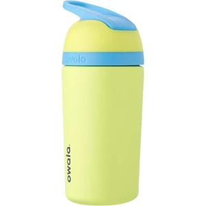 imageOwala Kids Flip Insulated StainlessSteel Water Bottle with Straw and Locking Lid 14Ounce OrangeBlue Blue CitrusLight Green