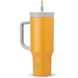 imageOwala Stainless Steel Triple Layer Insulated Travel Tumbler with Spill Resistant Lid Straw and Carry Handle BPA Free 40 oz Gray Iced TeaTropical