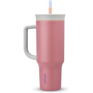 imageOwala Stainless Steel Triple Layer Insulated Travel Tumbler with Spill Resistant Lid Straw and Carry Handle BPA Free 40 oz Gray Iced TeaYoga Rose