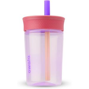 imageOwala Kids BPAFree Plastic Tumbler with Spill Resistant Flexible Straw Easy to Clean Kids Water Bottle Great for Travel Dishwasher Safe 15 Oz Orange and Peach WatermelonLilac Rocket