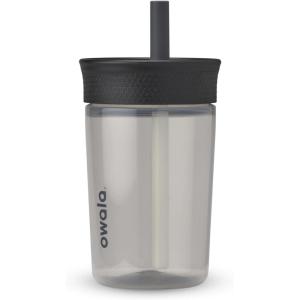 imageOwala Kids BPAFree Plastic Tumbler with Spill Resistant Flexible Straw Easy to Clean Kids Water Bottle Great for Travel Dishwasher Safe 15 Oz Orange and Peach WatermelonBlack and Grey