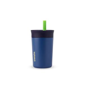 imageOwala Kids Insulation Stainless Steel Tumbler with Spill Resistant Flexible Straw Easy to Clean Kids Water Bottle Great for Travel Dishwasher Safe 12 Oz Peach and Yellow PicnicNavy  Blue