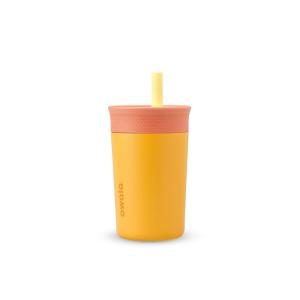 imageOwala Kids Insulation Stainless Steel Tumbler with Spill Resistant Flexible Straw Easy to Clean Kids Water Bottle Great for Travel Dishwasher Safe 12 Oz Peach and Yellow PicnicYellow  Peach