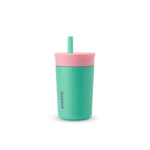 imageOwala Kids Insulation Stainless Steel Tumbler with Spill Resistant Flexible Straw Easy to Clean Kids Water Bottle Great for Travel Dishwasher Safe 12 Oz Peach and Yellow PicnicPink  Teal