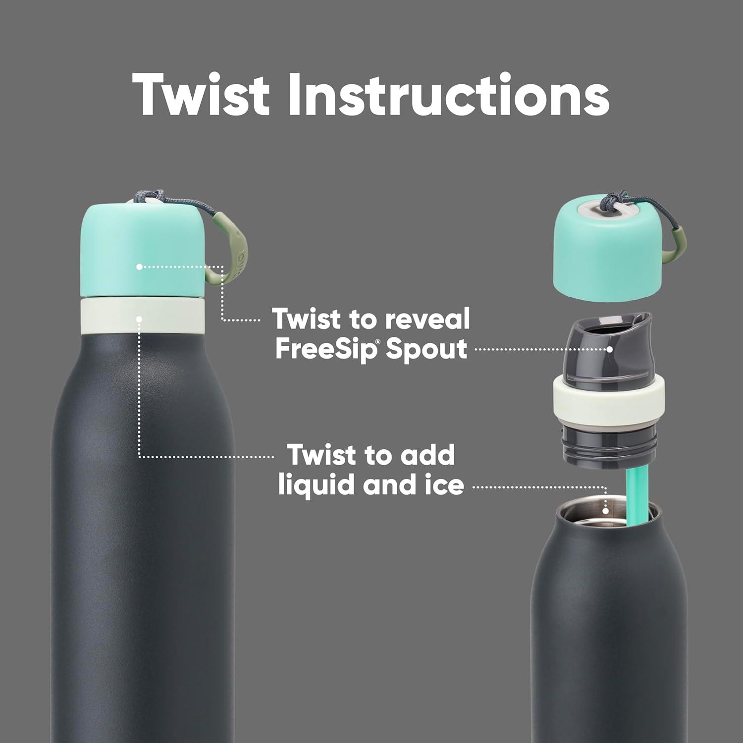 imageOwala 24oz FreeSip Twist Insulated Stainless Steel Water Bottle and 2in1 Bottle Brush Cleaner Set Blue