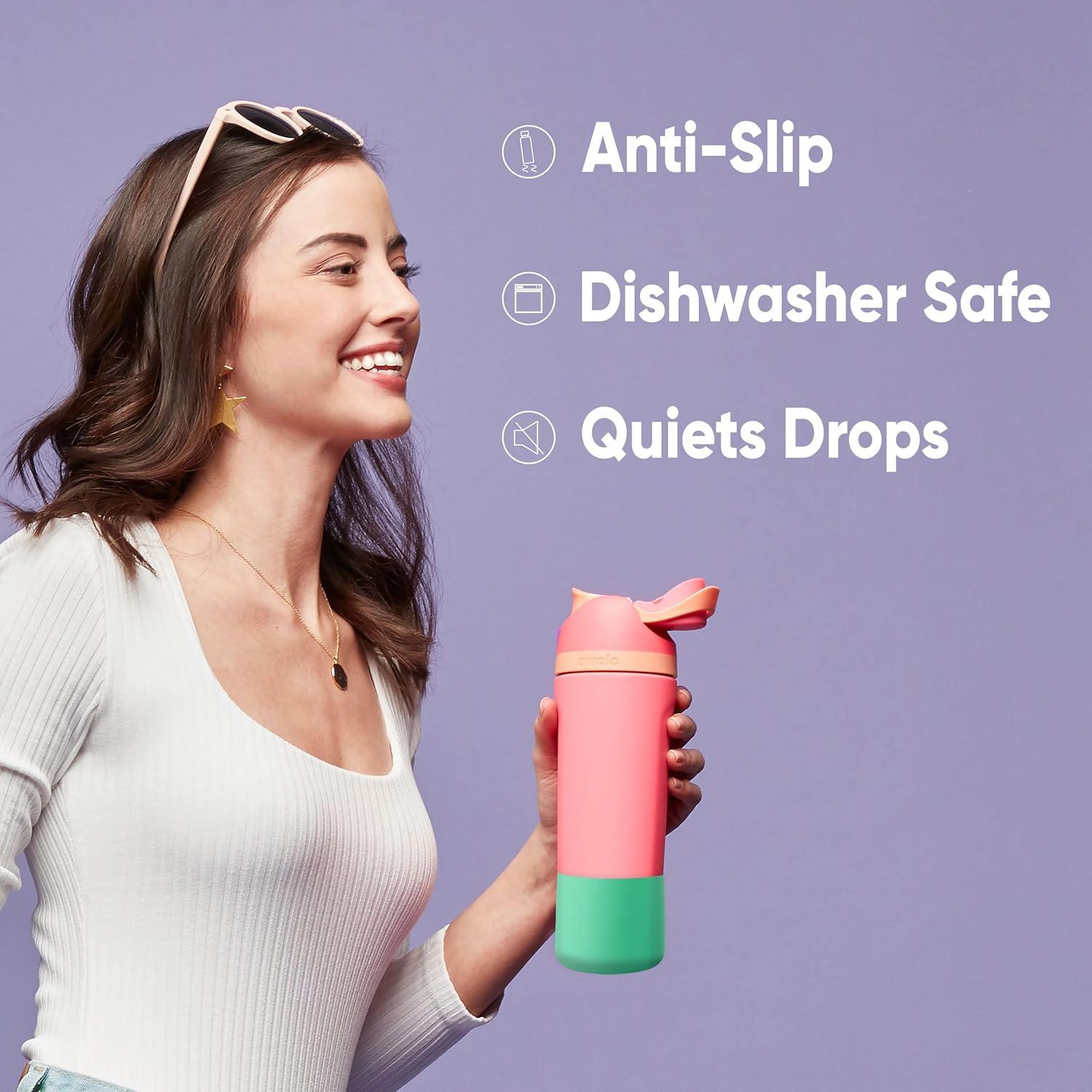 imageOwala FreeSip Insulated Stainless Steel Water Bottle with Straw ampamp Silicone Boot AntiSlip Protective Sleeve Cover for 24oz Twist ampamp Flip Bottle Grey