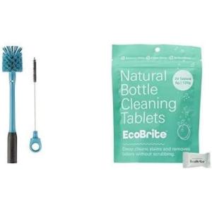 imageOwala 2in1 Water Bottle Brush Cleaner and Straw Cleaner Brush with Removable Head and Twist n Hide Straw Brush Smokey Blue  EcoBrite All Natural Powerful Cleaning Tablets Pack of 20