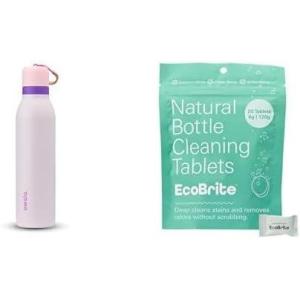 imageOwala FreeSip Twist Insulated Stainless Steel Water Bottle with Straw for Sports and Travel BPAFree 24oz PinkPurple Dreamy Field  EcoBrite All Natural Powerful Cleaning Tablets Pack of 20