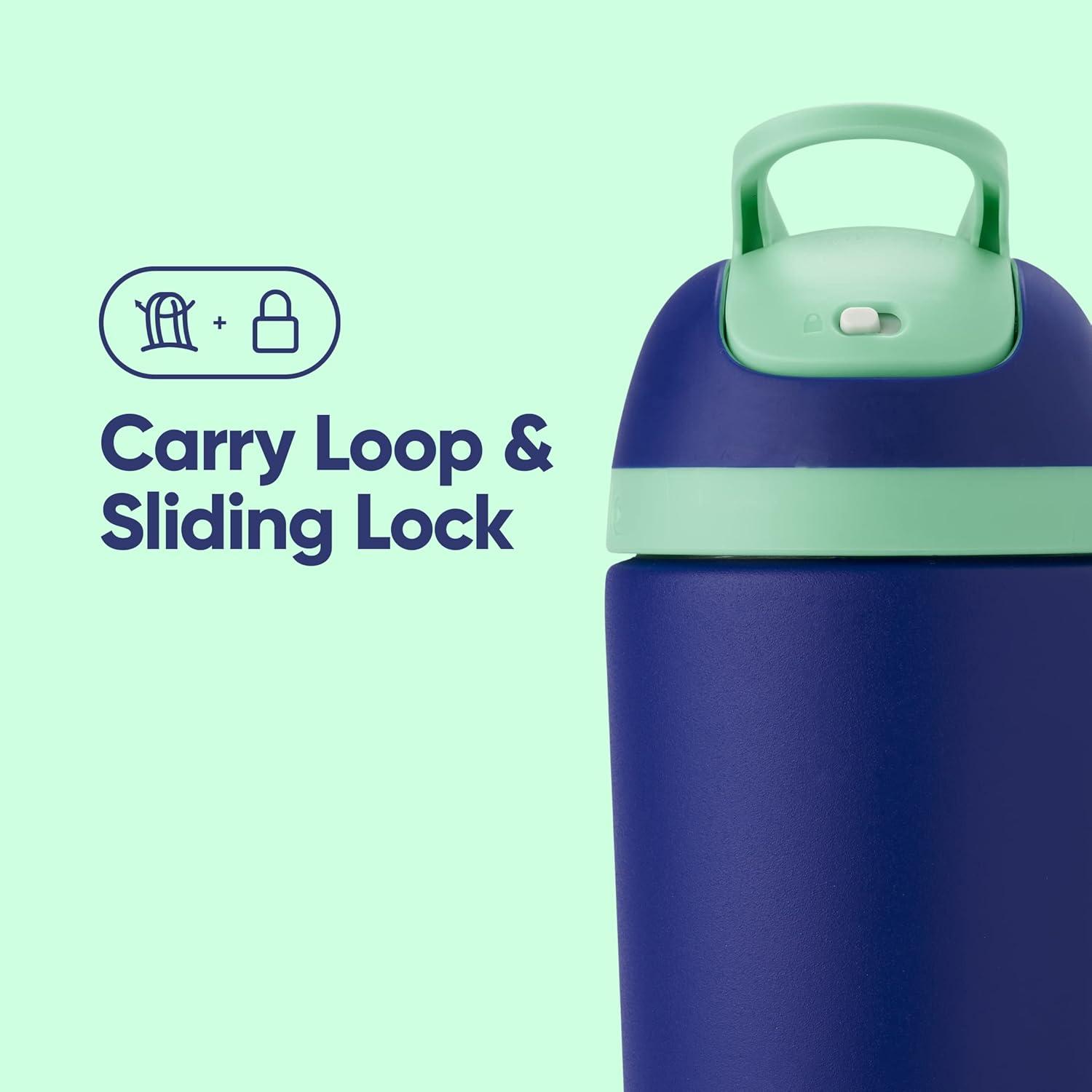 imageOwala Kids Flip Insulated StainlessSteel Water Bottle with Straw and Locking Lid 14Ounce Blue ampamp Teal