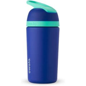 imageOwala Kids Flip Insulated StainlessSteel Water Bottle with Straw and Locking Lid 14Ounce Blue ampamp Teal