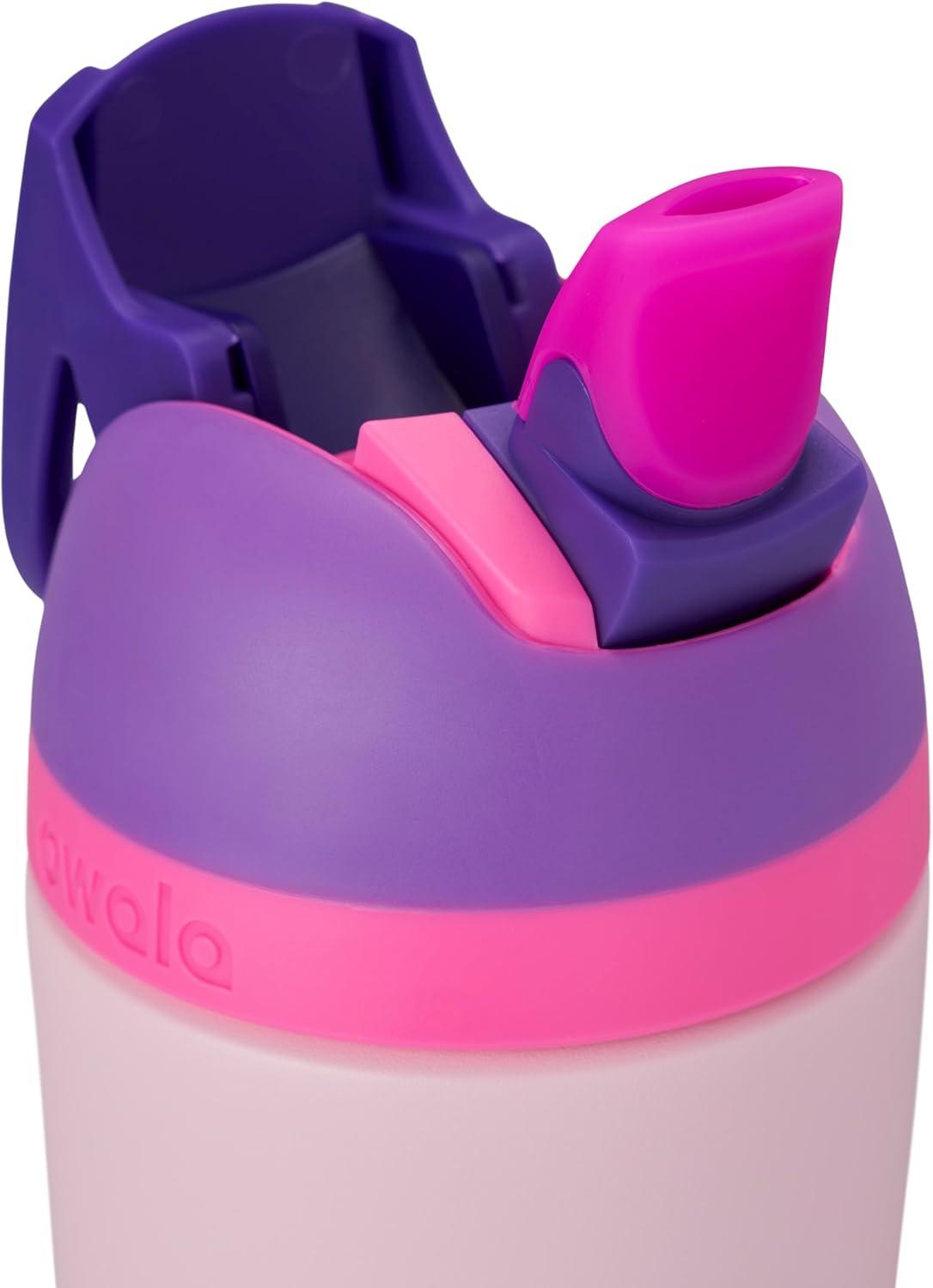 imageOwala Kids Flip Insulated StainlessSteel Water Bottle with Straw and Locking Lid 14Ounce PurplePink Bunny Business