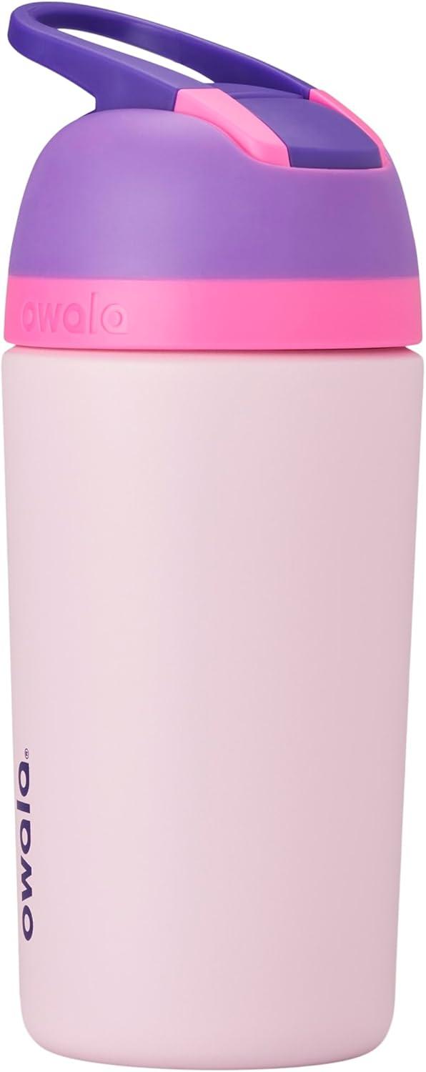 imageOwala Kids Flip Insulated StainlessSteel Water Bottle with Straw and Locking Lid 14Ounce PurplePink Bunny Business