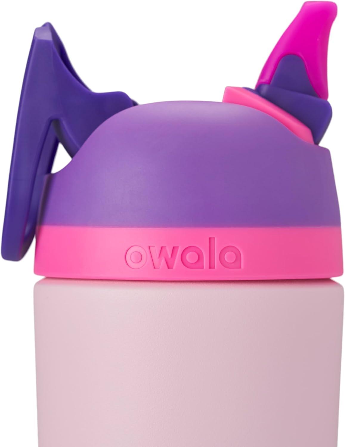 imageOwala Kids Flip Insulated StainlessSteel Water Bottle with Straw and Locking Lid 14Ounce PurplePink Bunny Business