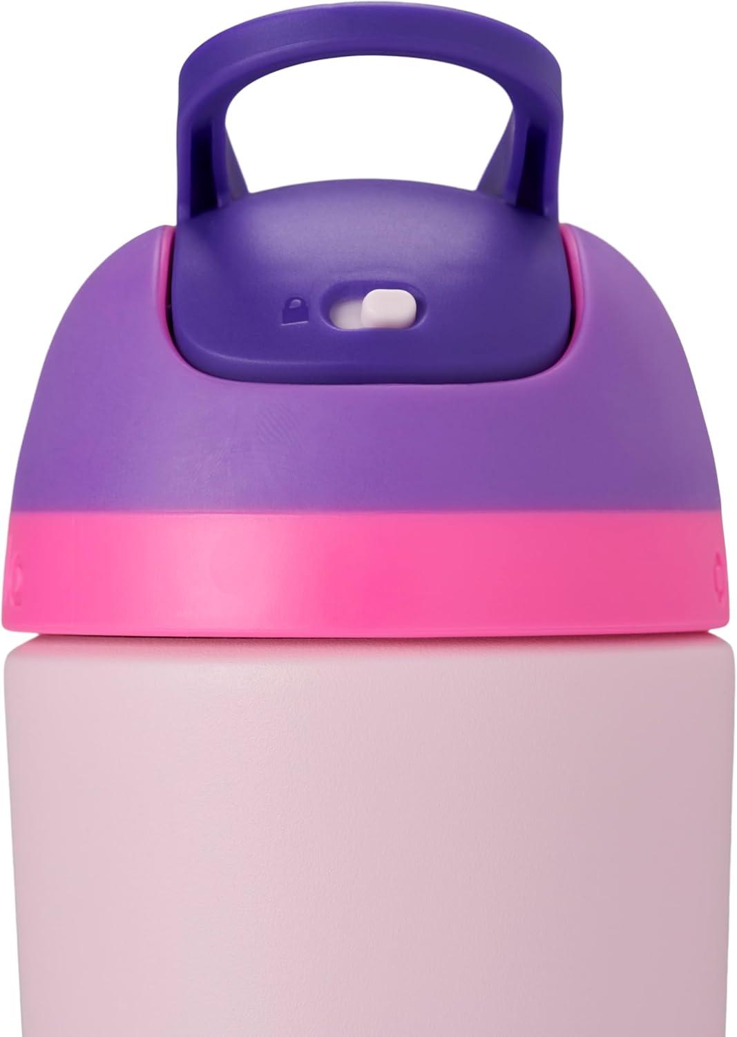 imageOwala Kids Flip Insulated StainlessSteel Water Bottle with Straw and Locking Lid 14Ounce PurplePink Bunny Business