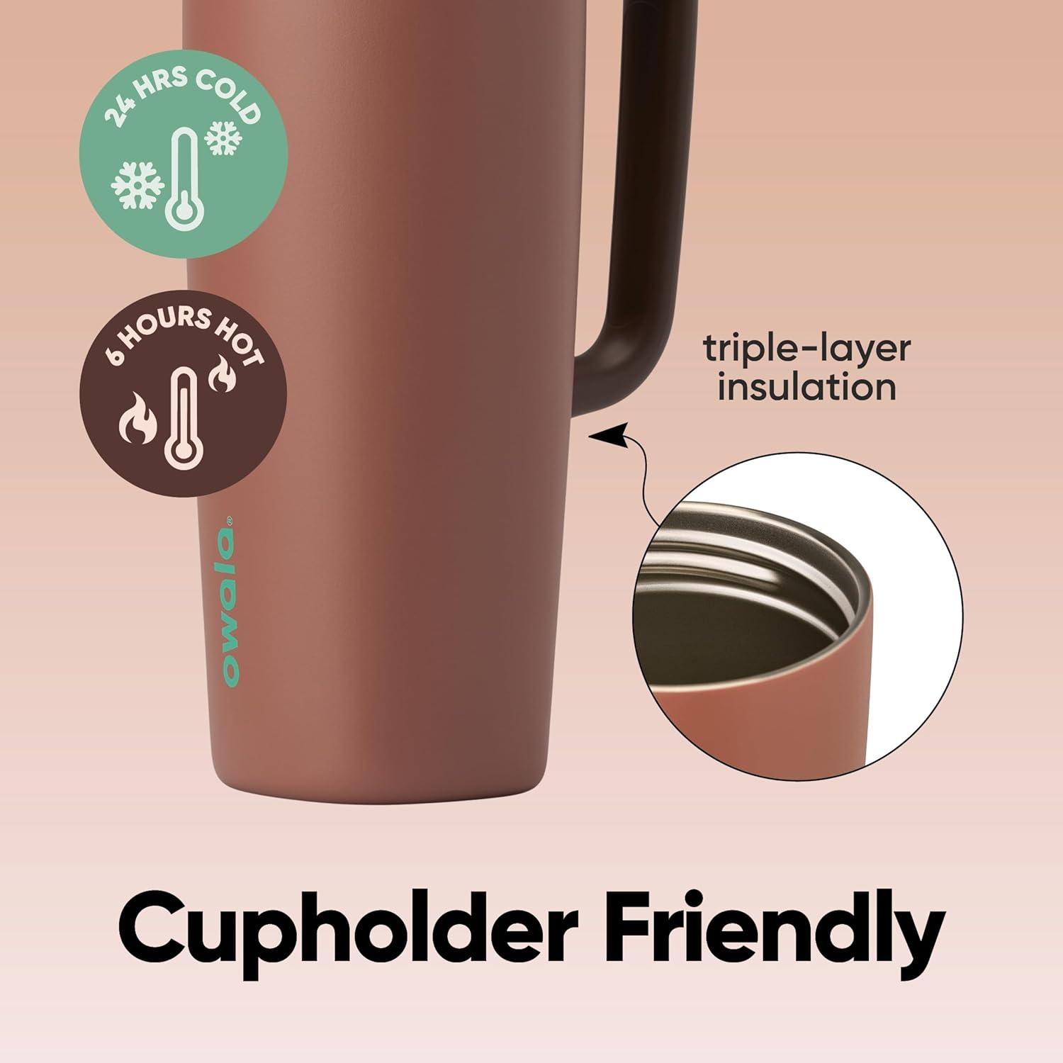 imageOwala SmoothSip Slider Insulated Stainless Steel Coffee Tumbler Reusable Iced Coffee Cup Hot Coffee Travel Mug BPA Free 20 oz In BloomCozy Cocoa