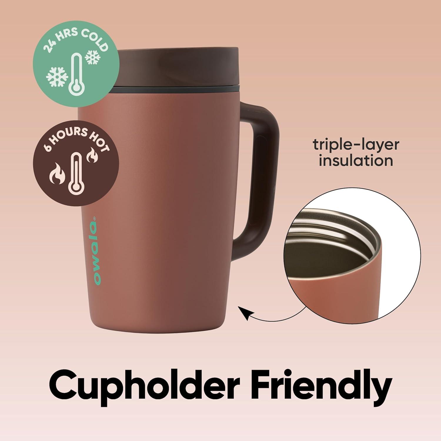 imageOwala SmoothSip Slider Insulated Stainless Steel Coffee Tumbler Reusable Iced Coffee Cup Hot Coffee Travel Mug BPA Free 20 oz In BloomCozy Cocoa