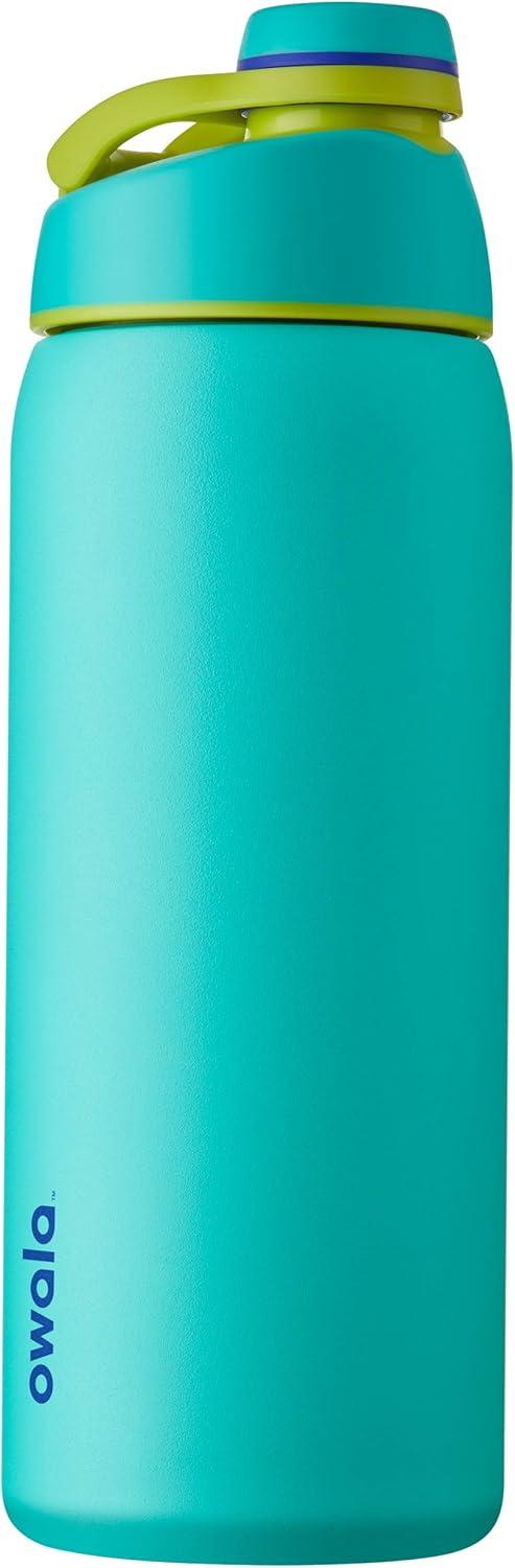 imageOwala Twist Insulated Stainless Steel Water Bottle for Sports and Travel BPAFree 32Ounce Hyper FlamingoNeon Basil