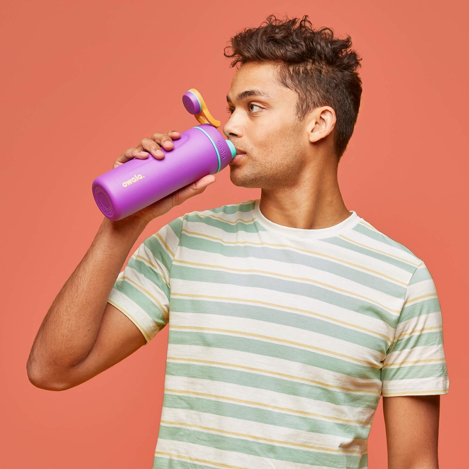 imageOwala Twist Insulated Stainless Steel Water Bottle for Sports and Travel BPAFree 32Ounce Hyper FlamingoSmooshed Blueberry