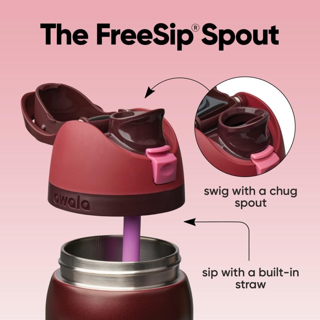 imageOwala FreeSip Insulated Stainless Steel Water Bottle with Straw BPAFree Sports Water Bottle Great for Travel 24 Oz Black CherryBlack Cherry