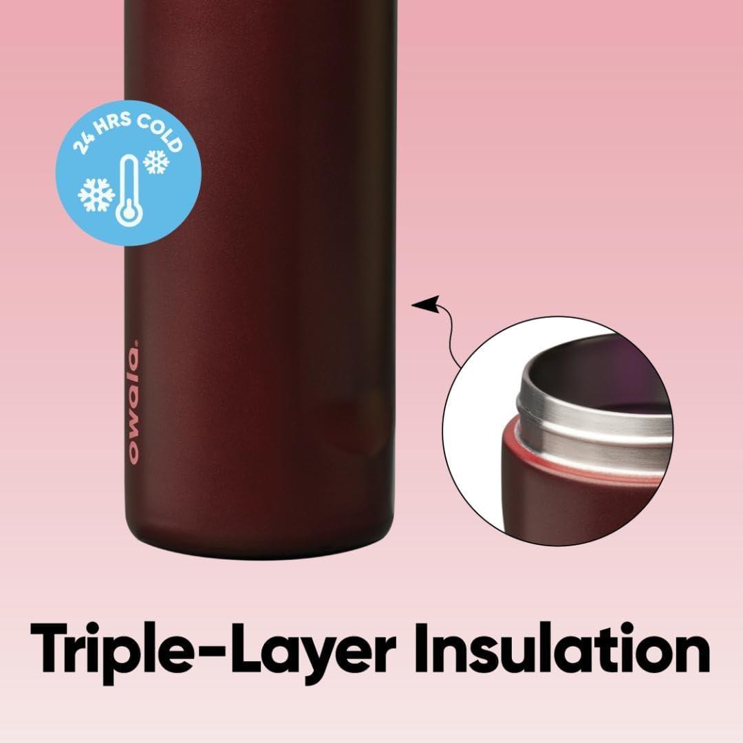 imageOwala FreeSip Insulated Stainless Steel Water Bottle with Straw BPAFree Sports Water Bottle Great for Travel 24 Oz Black CherryBlack Cherry
