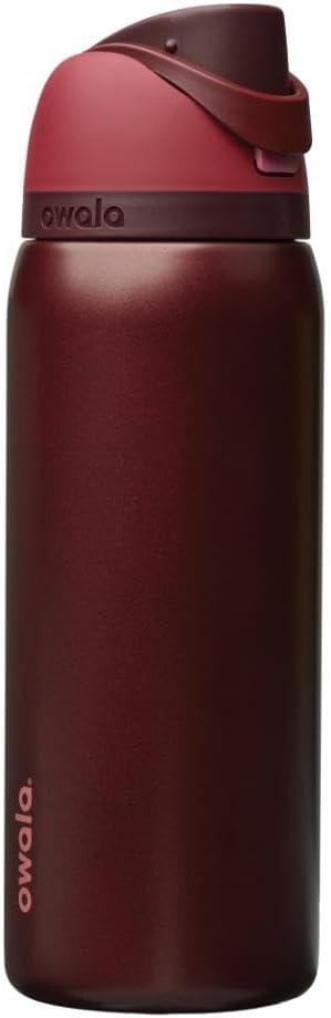 imageOwala FreeSip Insulated Stainless Steel Water Bottle with Straw BPAFree Sports Water Bottle Great for Travel 24 Oz Black CherryBlack Cherry