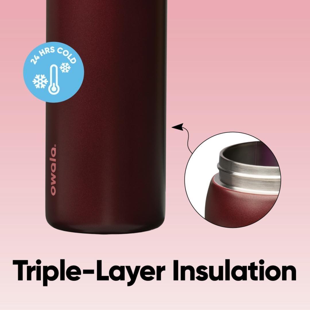imageOwala FreeSip Insulated Stainless Steel Water Bottle with Straw BPAFree Sports Water Bottle Great for Travel 24 Oz Black CherryBlack Cherry
