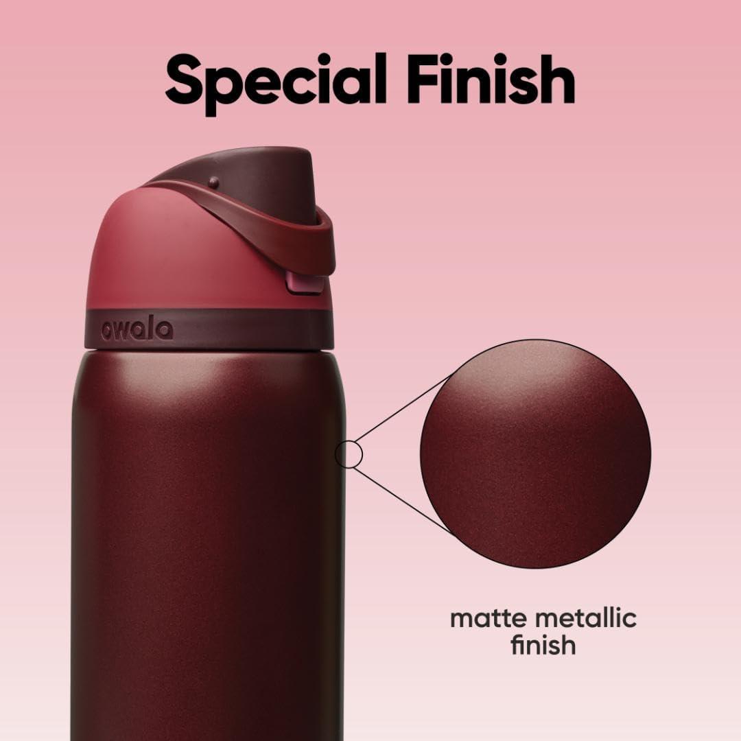 imageOwala FreeSip Insulated Stainless Steel Water Bottle with Straw BPAFree Sports Water Bottle Great for Travel 24 Oz Black CherryBlack Cherry