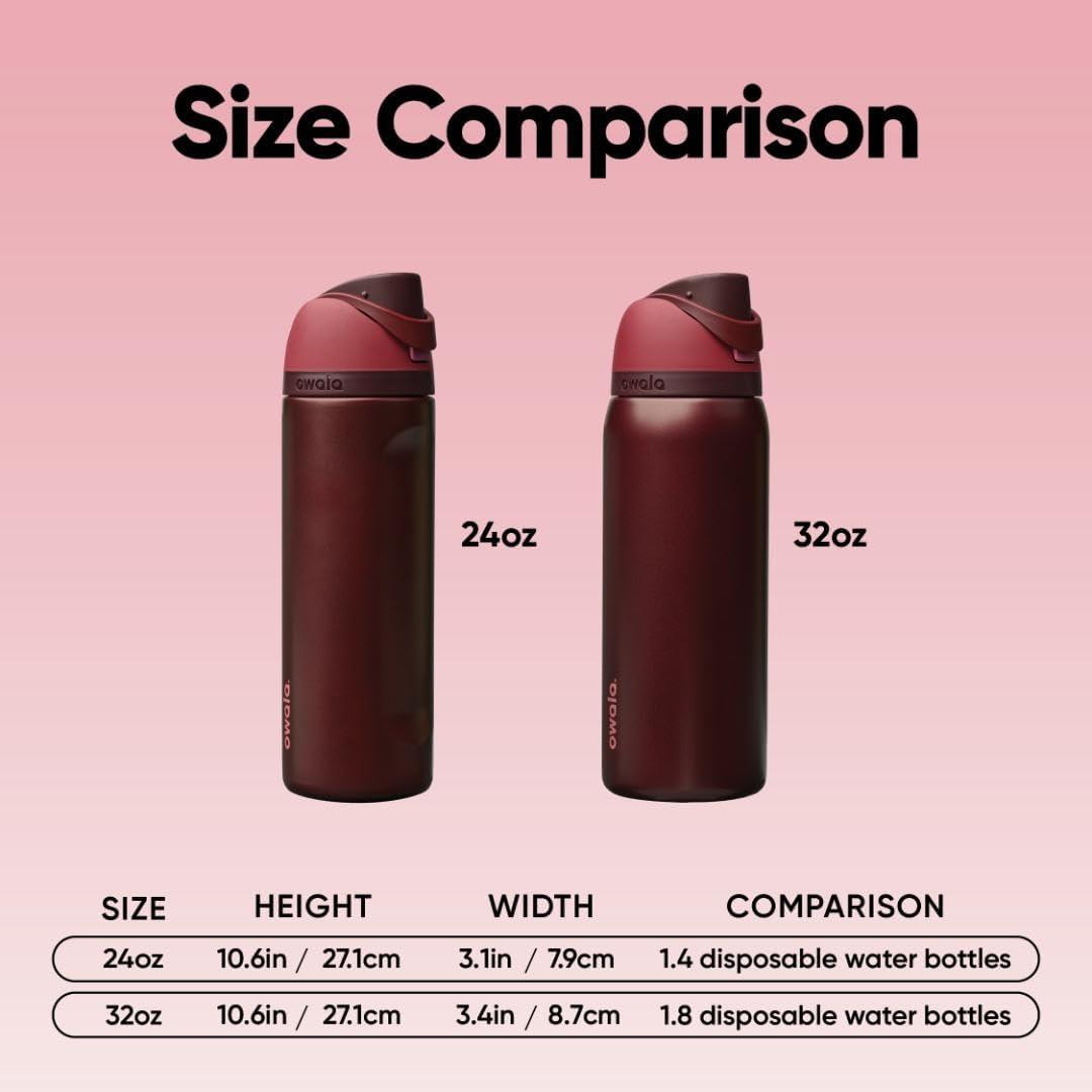 imageOwala FreeSip Insulated Stainless Steel Water Bottle with Straw BPAFree Sports Water Bottle Great for Travel 24 Oz Black CherryBlack Cherry