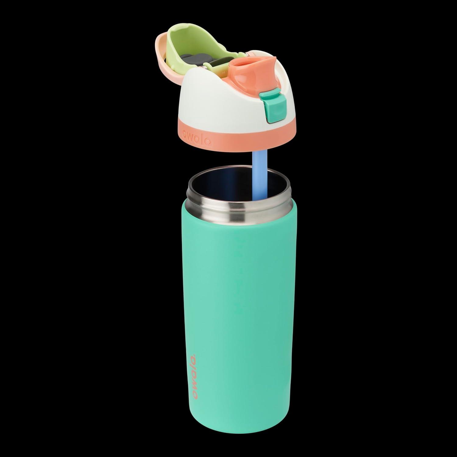 imageOwala FreeSip Insulated Stainless Steel Water Bottle with Straw BPAFree Sports Water Bottle Great for Travel 24 Oz Black CherryCrazy Chameleon