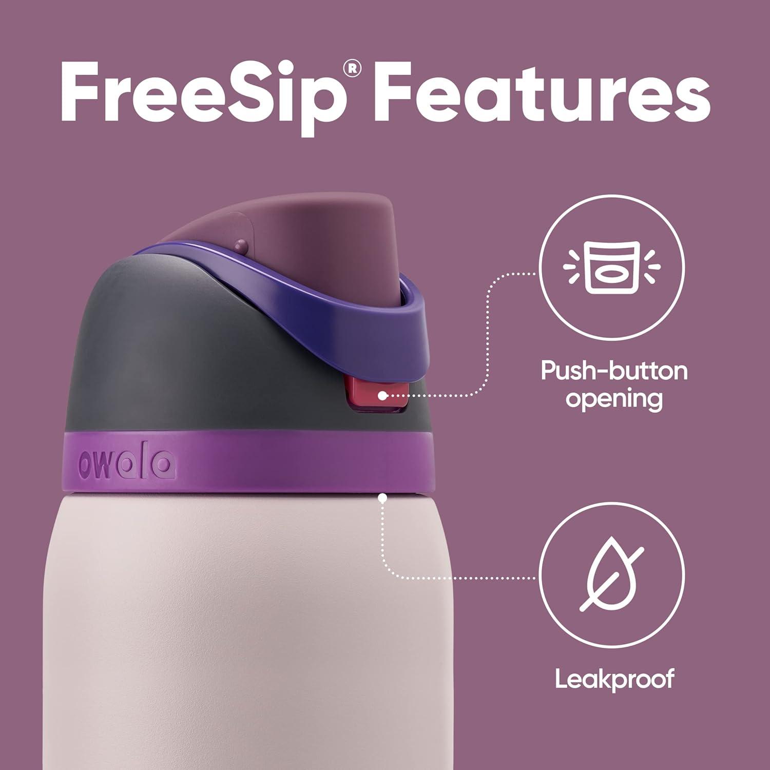 imageOwala FreeSip Insulated Stainless Steel Water Bottle with Straw BPAFree Sports Water Bottle Great for Travel 24 Oz Black CherryDreamy Field