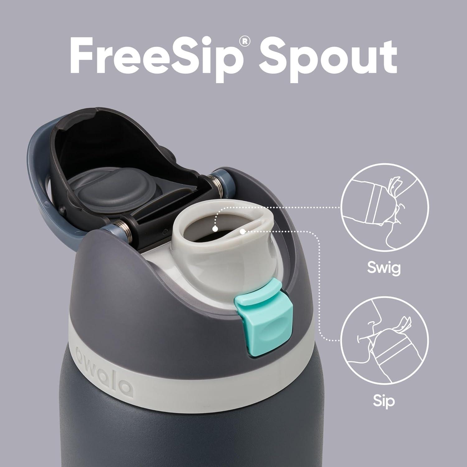 imageOwala FreeSip Insulated Stainless Steel Water Bottle with Straw BPAFree Sports Water Bottle Great for Travel 24 Oz Black CherryFoggy Tide