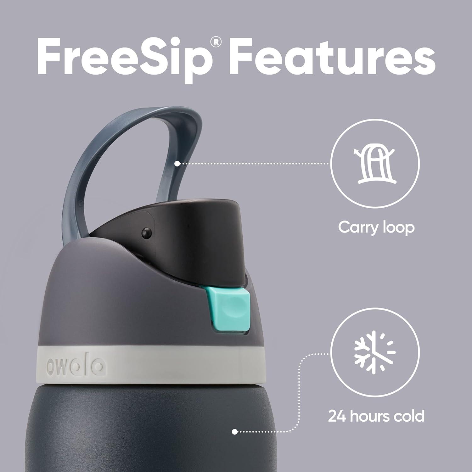 imageOwala FreeSip Insulated Stainless Steel Water Bottle with Straw BPAFree Sports Water Bottle Great for Travel 24 Oz Black CherryFoggy Tide