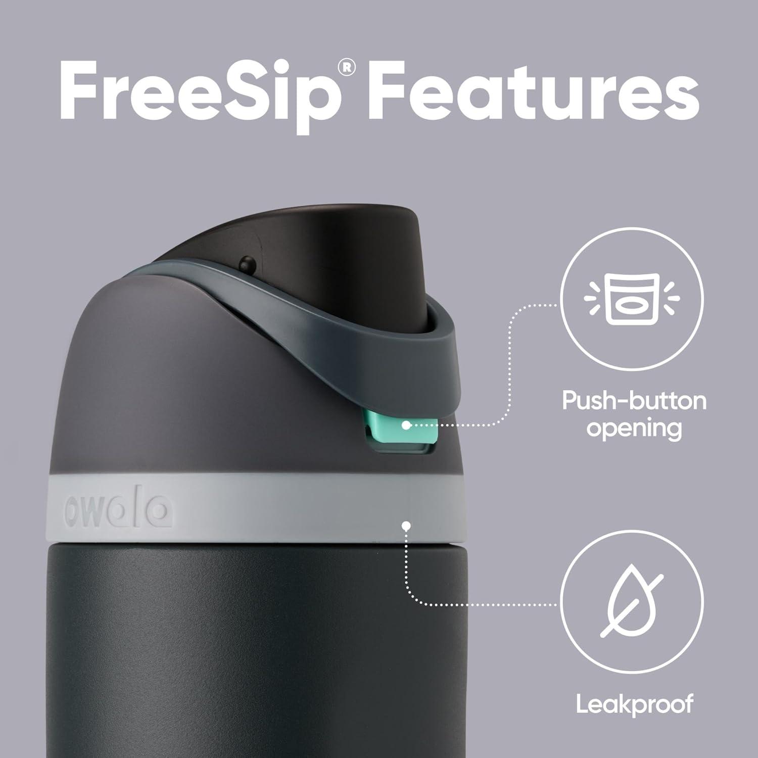 imageOwala FreeSip Insulated Stainless Steel Water Bottle with Straw BPAFree Sports Water Bottle Great for Travel 24 Oz Black CherryFoggy Tide