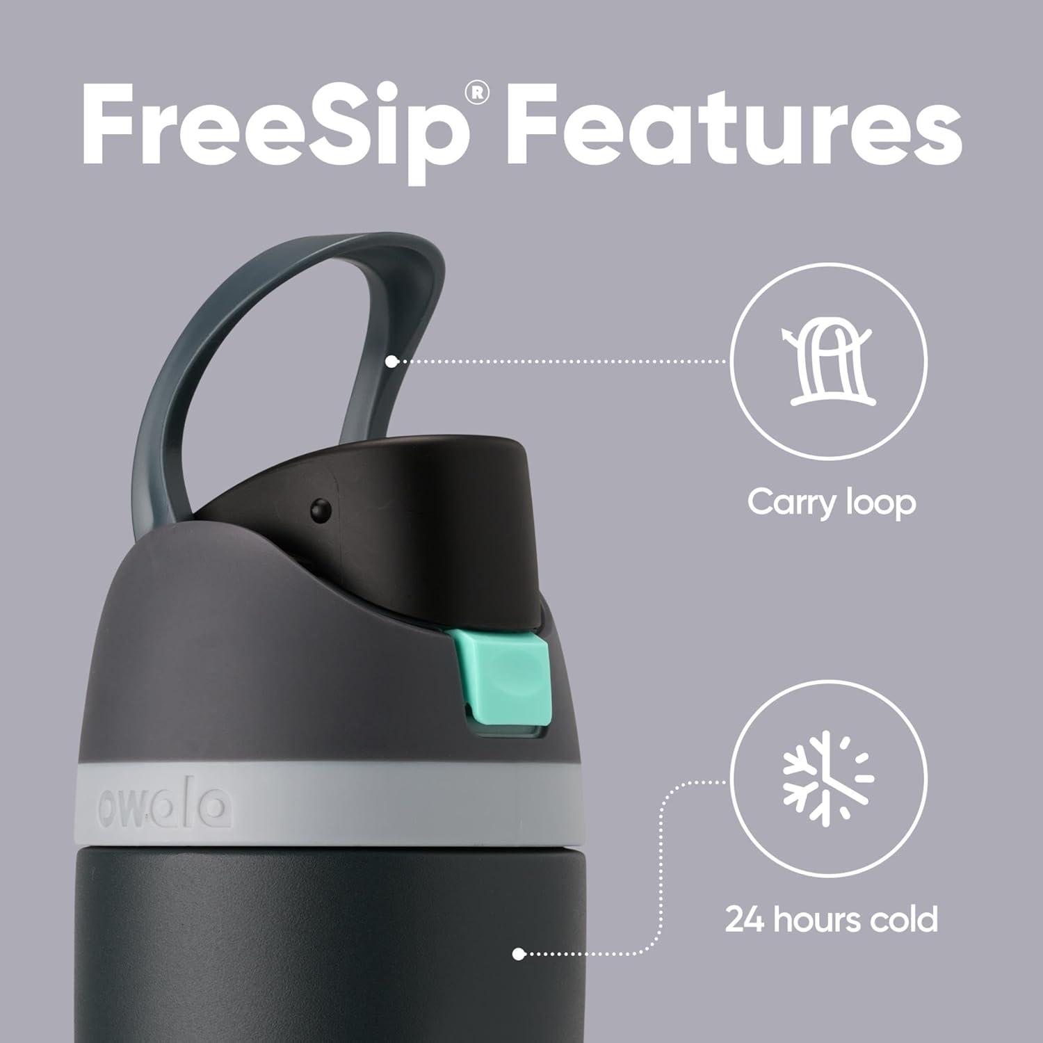 imageOwala FreeSip Insulated Stainless Steel Water Bottle with Straw BPAFree Sports Water Bottle Great for Travel 24 Oz Black CherryFoggy Tide