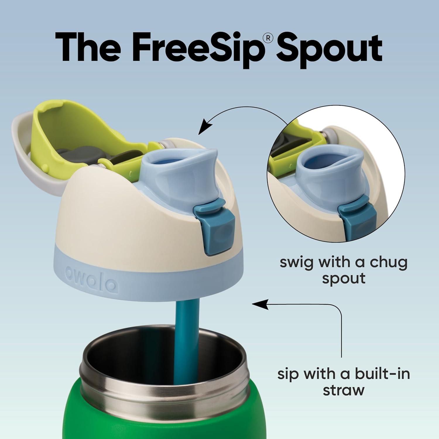 imageOwala FreeSip Insulated Stainless Steel Water Bottle with Straw BPAFree Sports Water Bottle Great for Travel 24 Oz Black CherryPutting Green