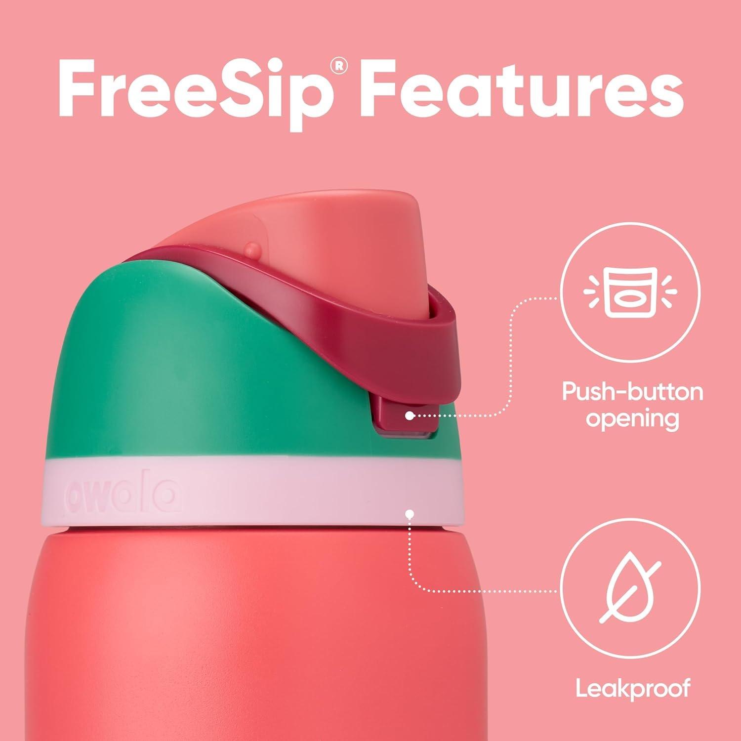 imageOwala FreeSip Insulated Stainless Steel Water Bottle with Straw BPAFree Sports Water Bottle Great for Travel 24 Oz Black CherryStrawberry Field