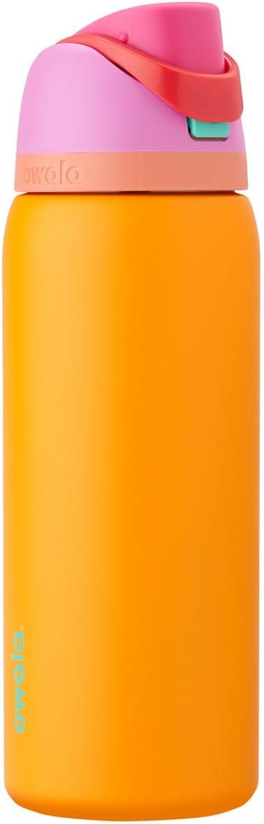 imageOwala FreeSip Insulated Stainless Steel Water Bottle with Straw BPAFree Sports Water Bottle Great for Travel 24 Oz Black CherryTropical