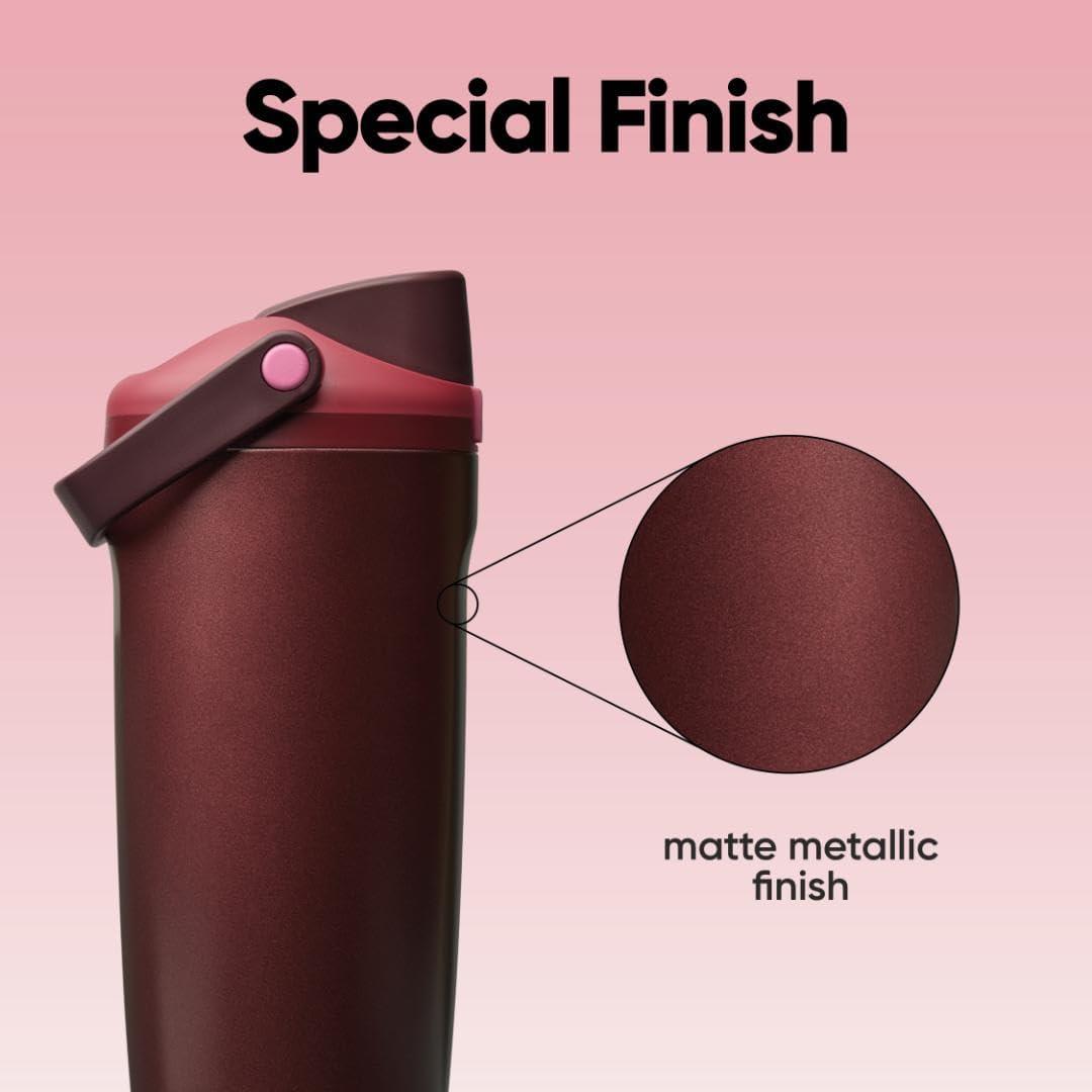 imageOwala FreeSip Sway Insulated Stainless Steel Water Bottle with TwoWay Spout BuiltIn Straw and Bucket Handle Made for Travel School and Sports 30oz BPA Free Leak Proof Off RoadBlack Cherry