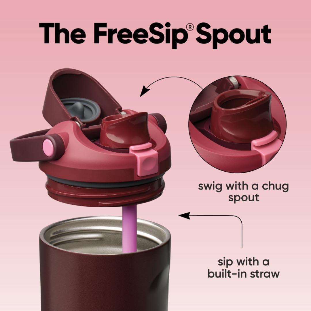 imageOwala FreeSip Sway Insulated Stainless Steel Water Bottle with TwoWay Spout BuiltIn Straw and Bucket Handle Made for Travel School and Sports 30oz BPA Free Leak Proof Off RoadBlack Cherry