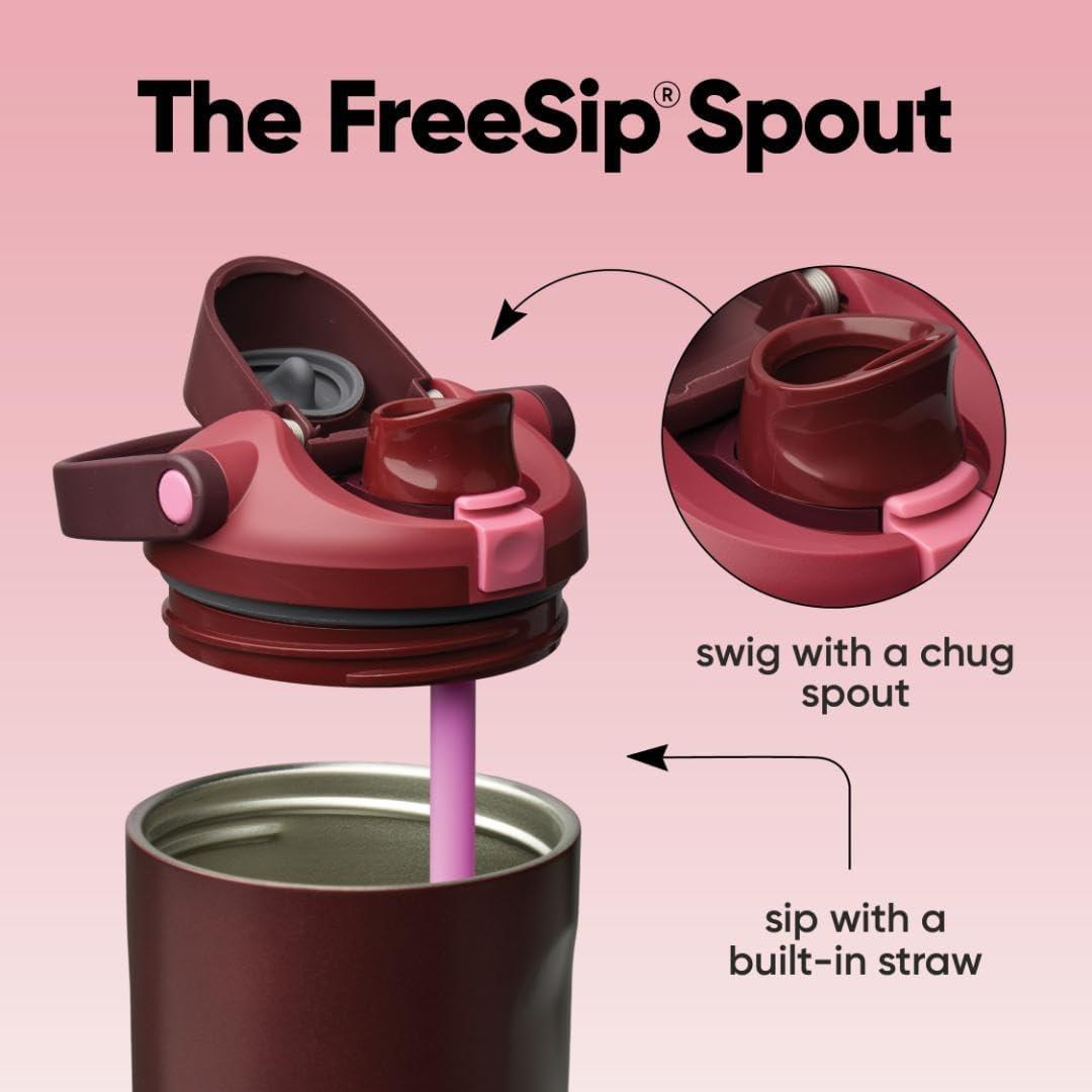 imageOwala FreeSip Sway Insulated Stainless Steel Water Bottle with TwoWay Spout BuiltIn Straw and Bucket Handle Made for Travel School and Sports 30oz BPA Free Leak Proof Off RoadBlack Cherry