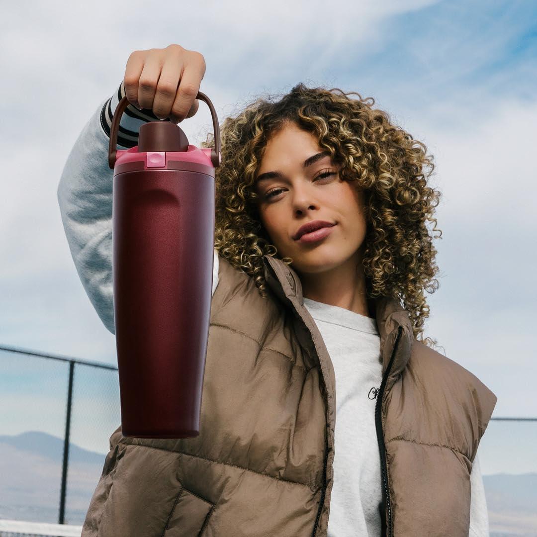 imageOwala FreeSip Sway Insulated Stainless Steel Water Bottle with TwoWay Spout BuiltIn Straw and Bucket Handle Made for Travel School and Sports 30oz BPA Free Leak Proof Off RoadBlack Cherry