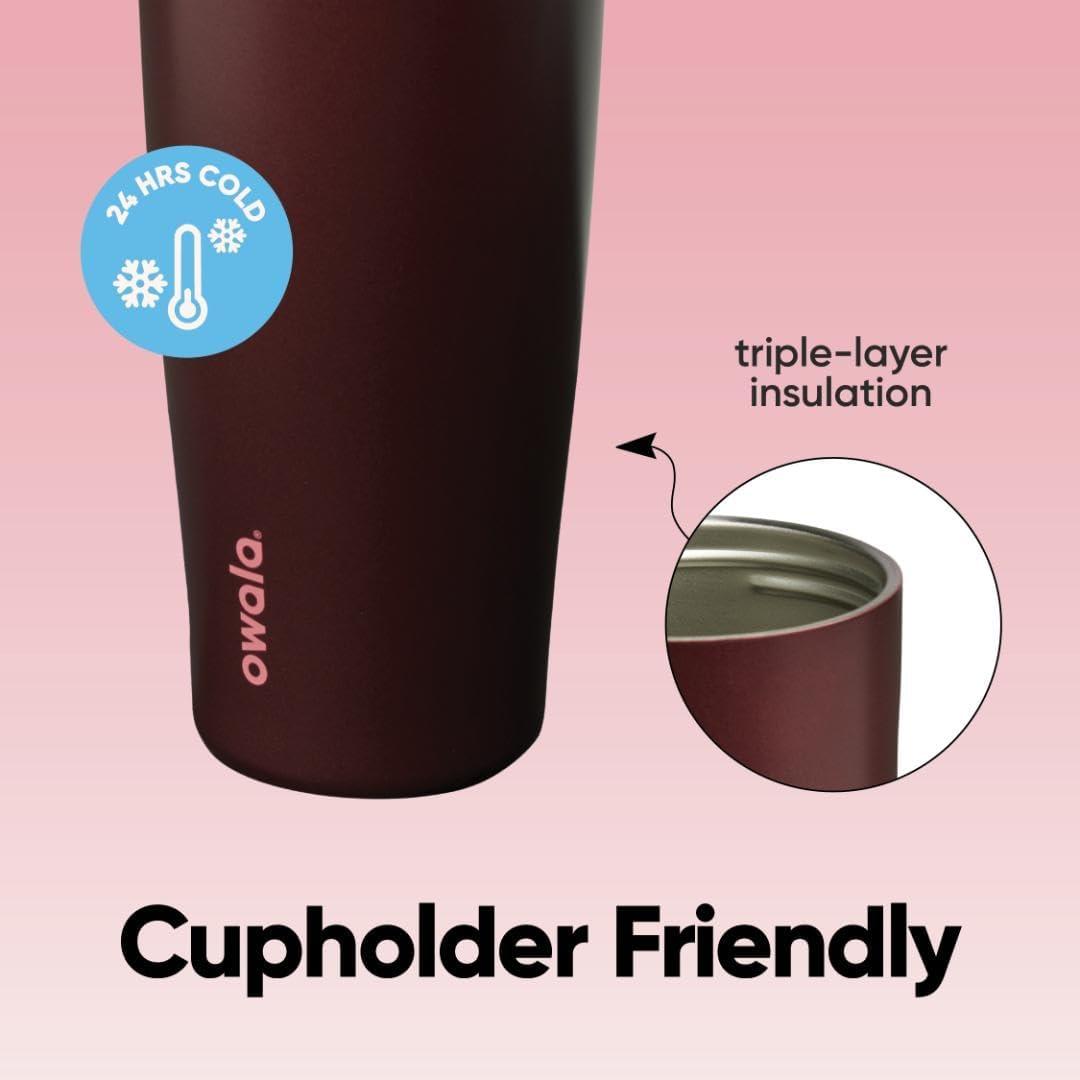 imageOwala FreeSip Sway Insulated Stainless Steel Water Bottle with TwoWay Spout BuiltIn Straw and Bucket Handle Made for Travel School and Sports 30oz BPA Free Leak Proof Off RoadBlack Cherry