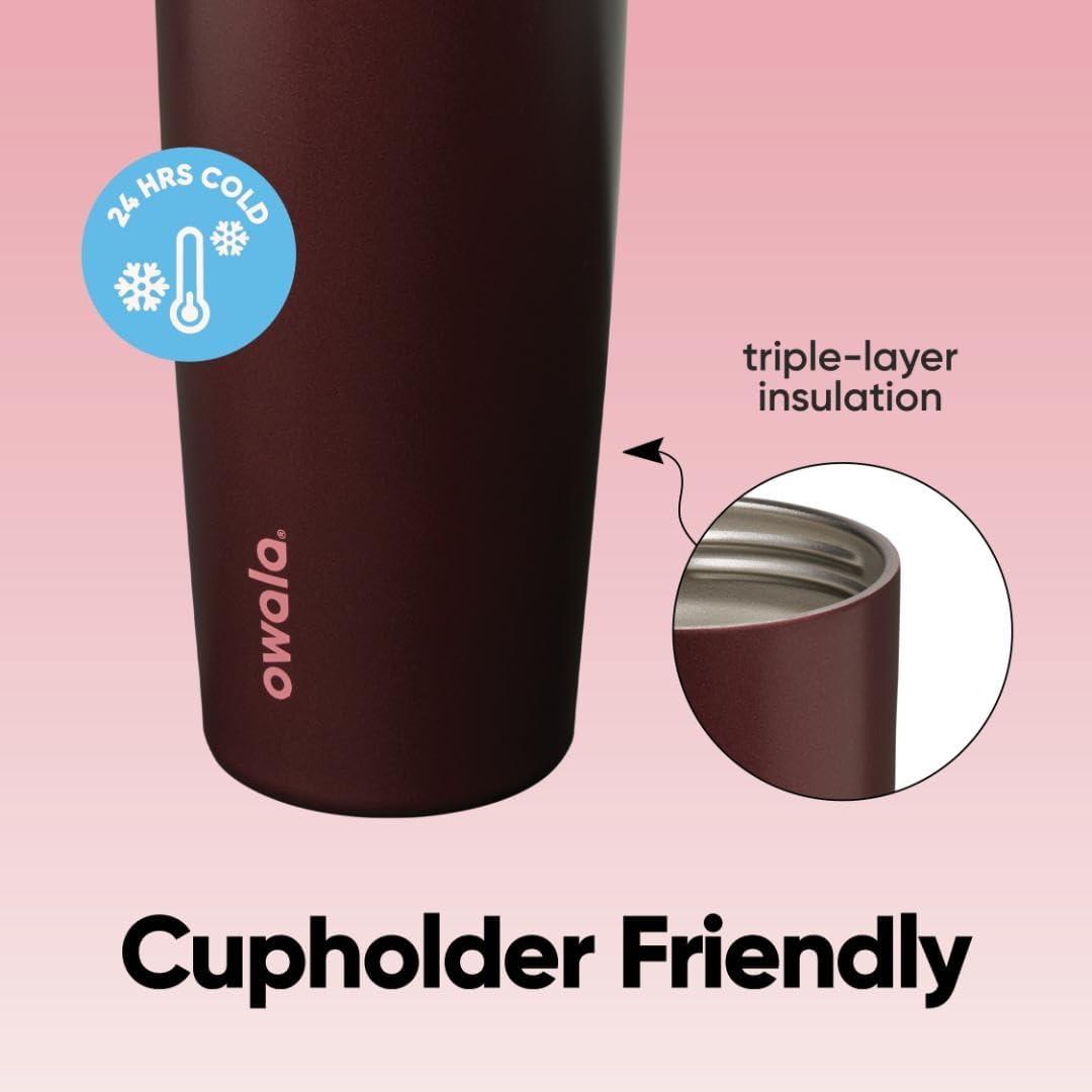 imageOwala FreeSip Sway Insulated Stainless Steel Water Bottle with TwoWay Spout BuiltIn Straw and Bucket Handle Made for Travel School and Sports 30oz BPA Free Leak Proof Off RoadBlack Cherry