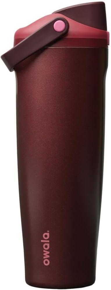 imageOwala FreeSip Sway Insulated Stainless Steel Water Bottle with TwoWay Spout BuiltIn Straw and Bucket Handle Made for Travel School and Sports 30oz BPA Free Leak Proof Off RoadBlack Cherry