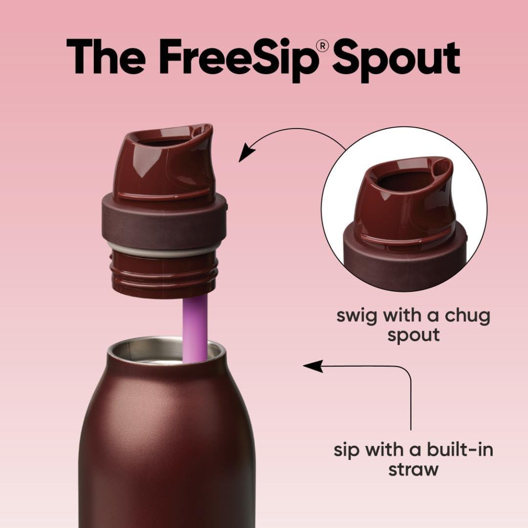 imageOwala FreeSip Twist Insulated Stainless Steel Water Bottle with Straw for Sports and Travel BPAFree 24oz Black CherryBlack Cherry