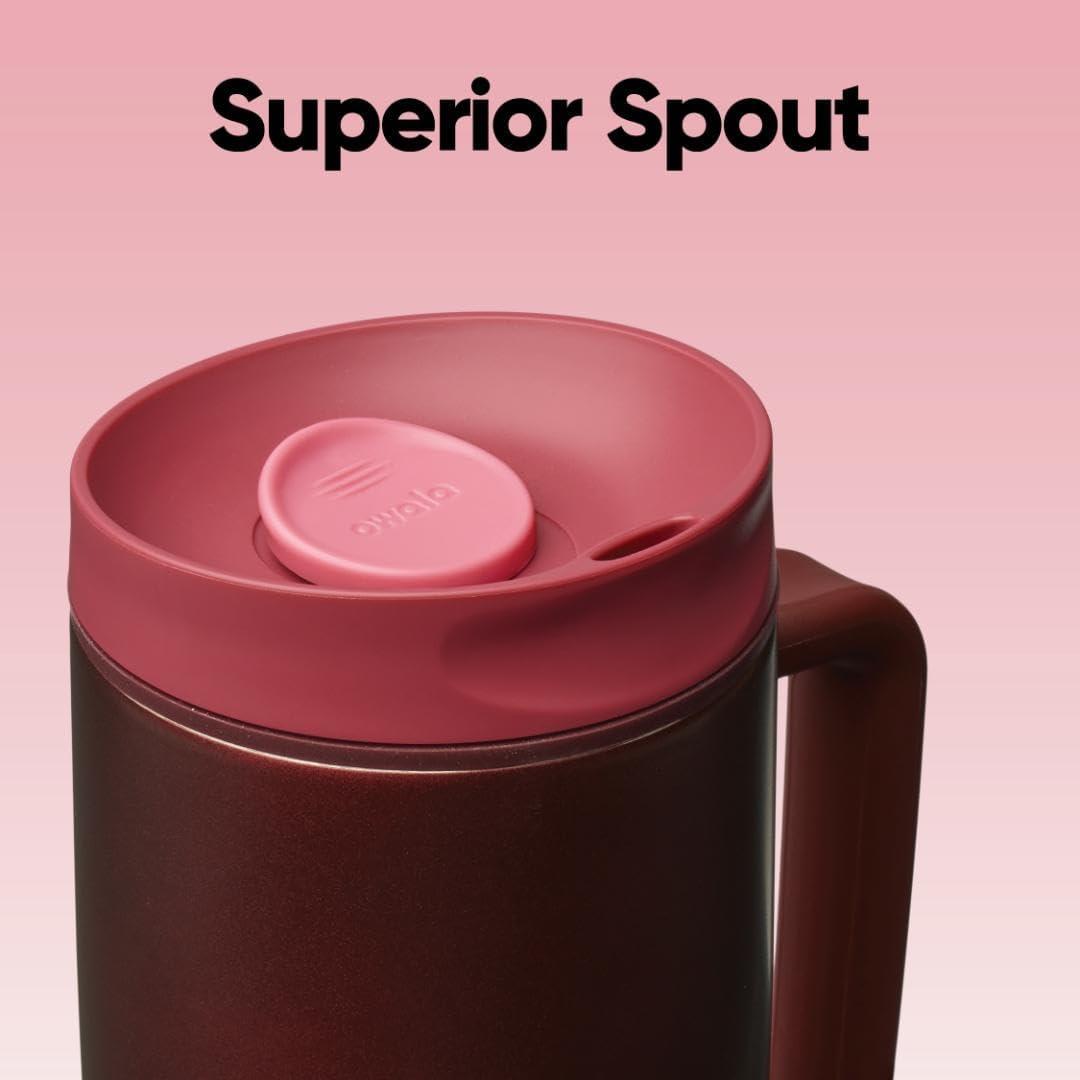 imageOwala SmoothSip Slider Stainless Steel Insulated Travel Mug with handle 100 Leak Proof For Hot and Cold Drinks Travel Friendly with Sliding Lock Lid 12oz BPA Free Leak Proof Black CherryBlack Cherry