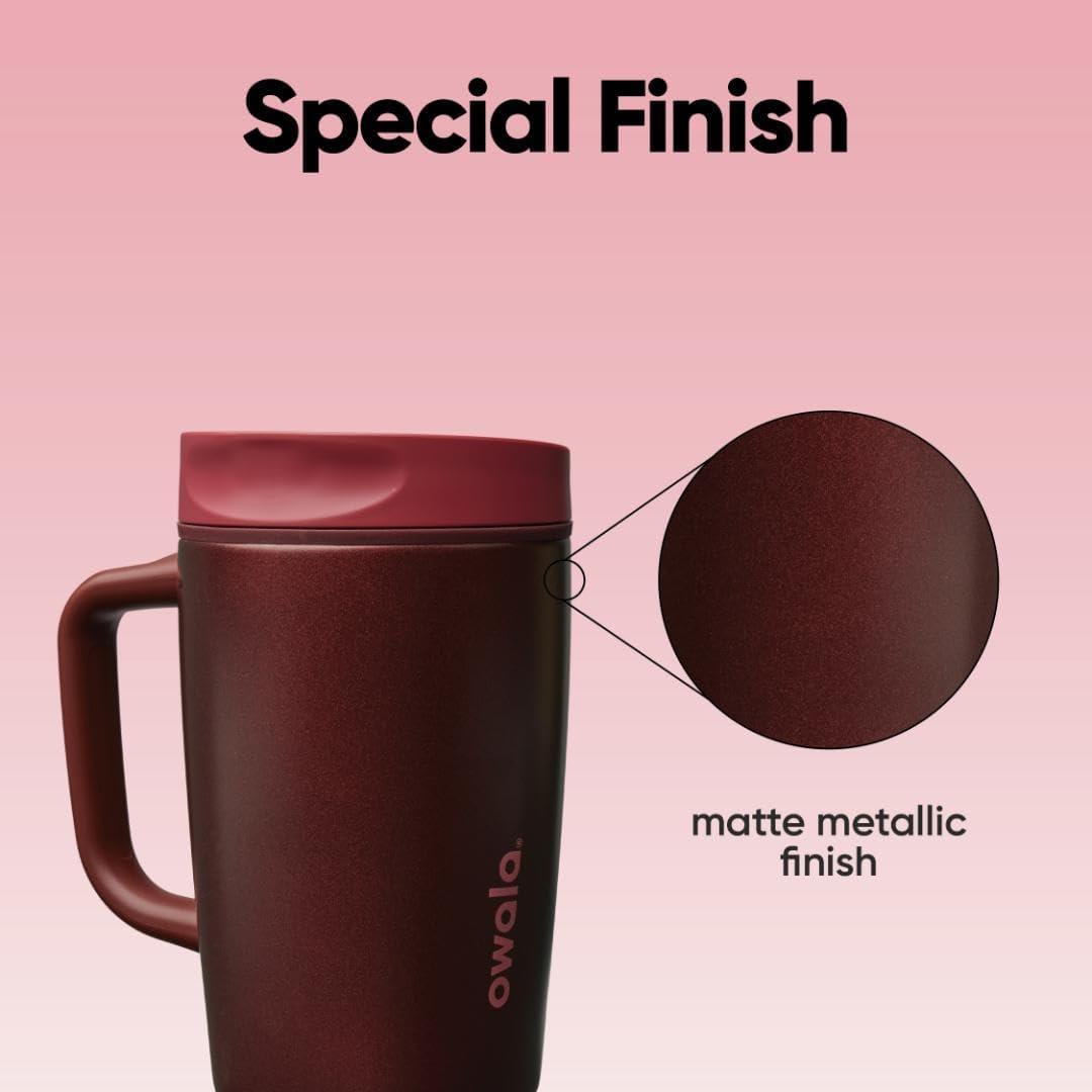 imageOwala SmoothSip Slider Stainless Steel Insulated Travel Mug with handle 100 Leak Proof For Hot and Cold Drinks Travel Friendly with Sliding Lock Lid 12oz BPA Free Leak Proof Black CherryBlack Cherry
