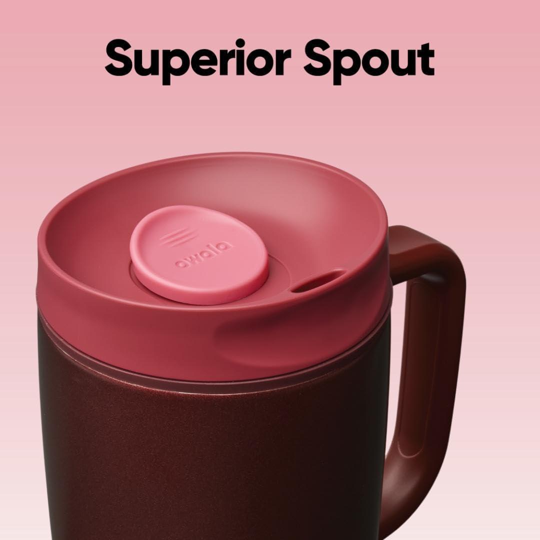 imageOwala SmoothSip Slider Stainless Steel Insulated Travel Mug with handle 100 Leak Proof For Hot and Cold Drinks Travel Friendly with Sliding Lock Lid 12oz BPA Free Leak Proof Black CherryBlack Cherry